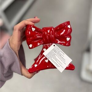 Red Bow candle holder with Heart Accents